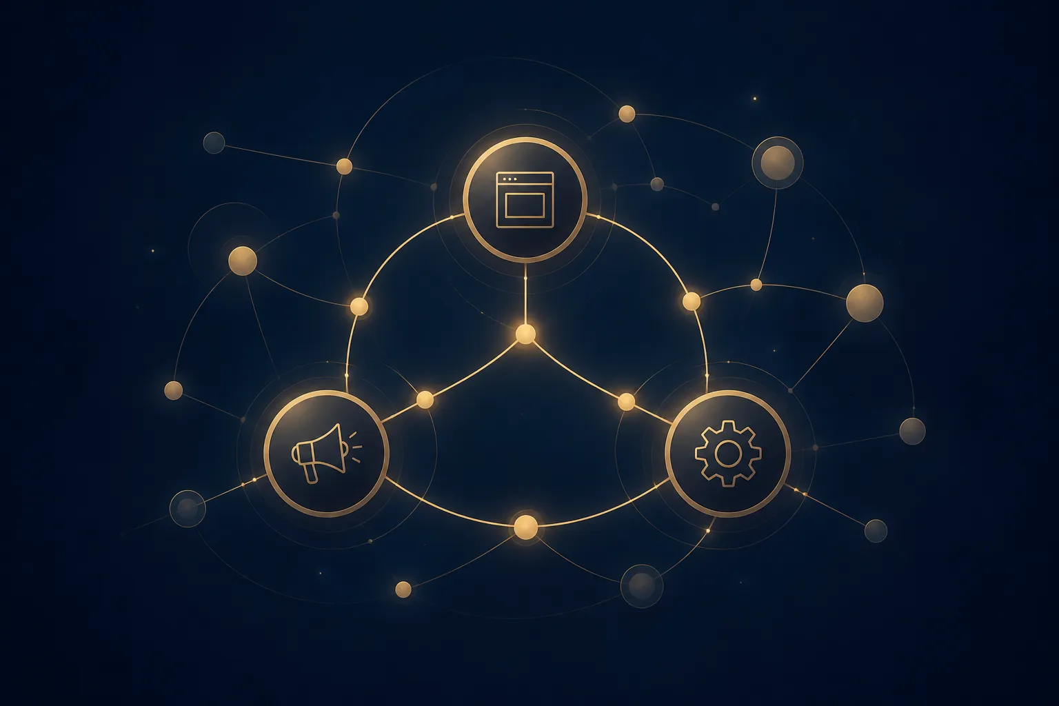 Connected system nodes representing custom business software